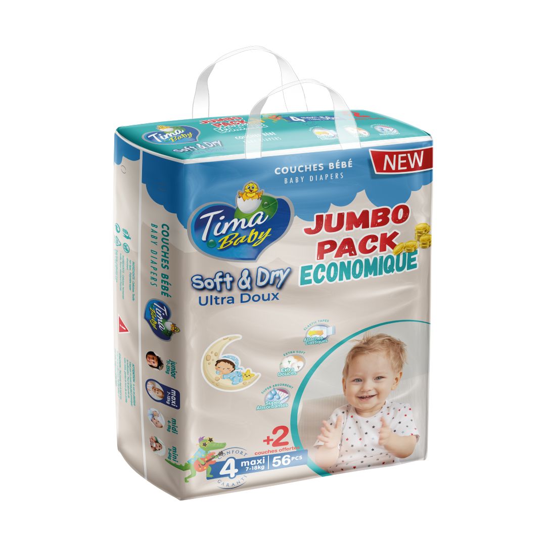 Couche Bébé Ultra Douce – Pack Économique (Taille 4, 11-18 kg, 56 pièces)