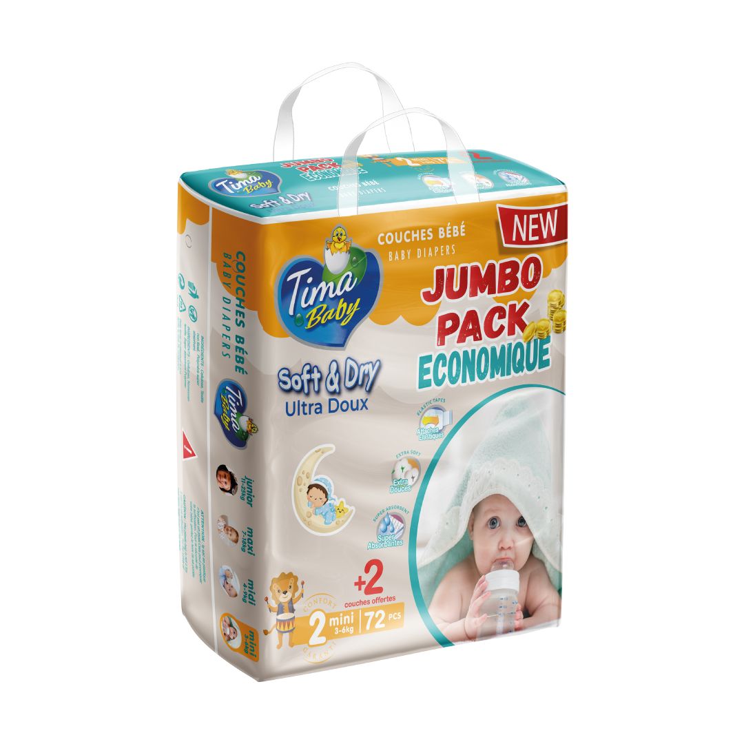 Couche Bébé Ultra Douce – Pack Économique (Taille 2, 3-6 kg, 72 pièces)