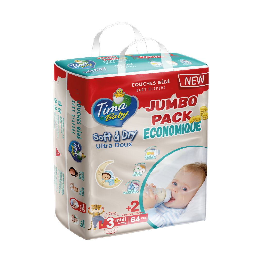 Couche Bébé Ultra Douce – Pack Économique (Taille 3, 4-19 kg, 64 pièces)